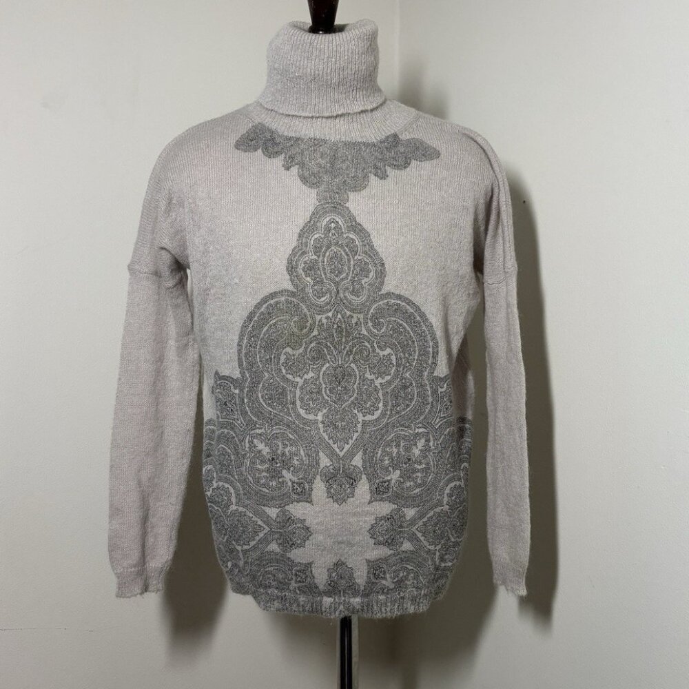 Etro Milano $1690 Wool Angora Blend Turtleneck Paisley Print Size 44 M-L ITALY